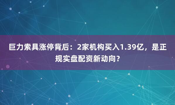 巨力索具涨停背后：2家机构买入1.39亿，是正规实盘配资新动向？